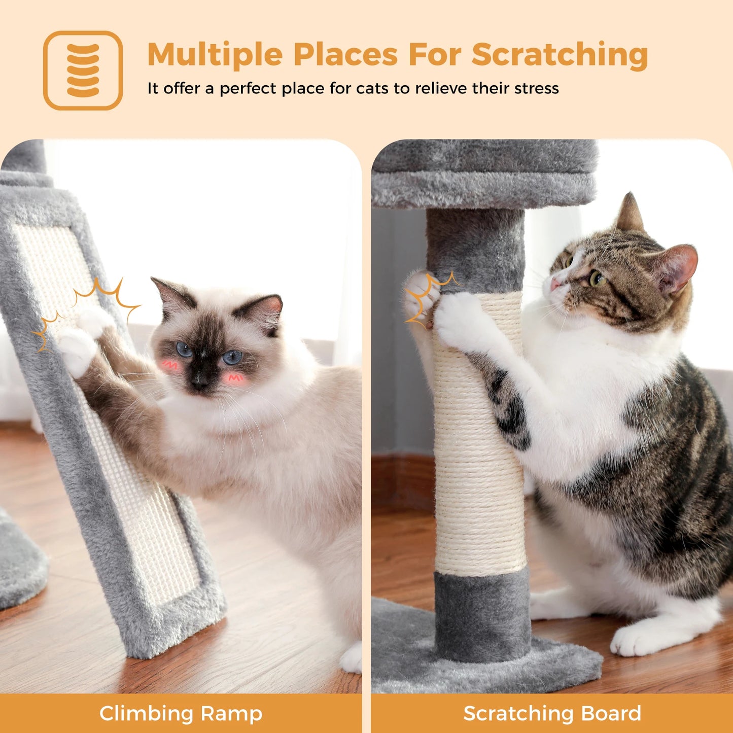 Cat Tree Tower Scratching Post Scratcher Cat House Kitten Toys with Big Conda Large High Perch Cat Hammock Hanging Balls