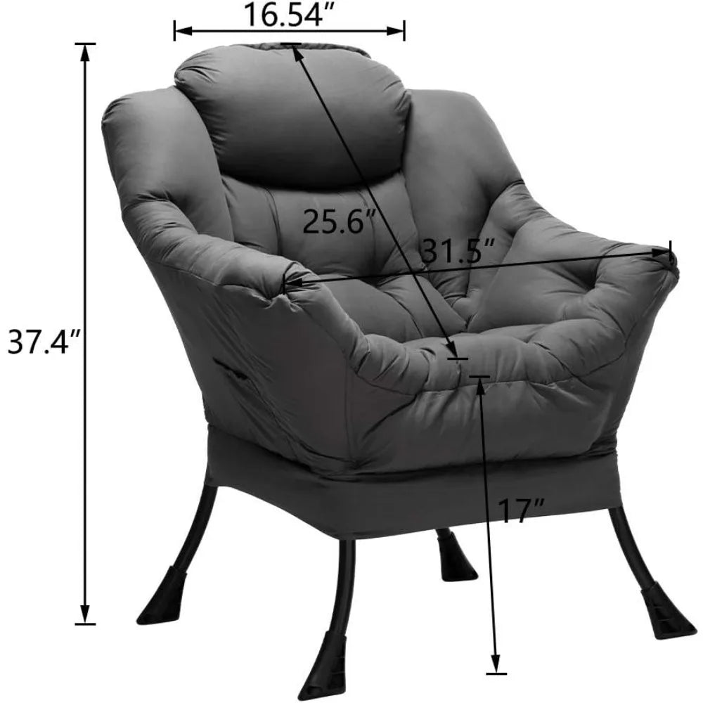 Grand fauteuil paresseux en tissu, fauteuil de lecture d'appoint, fauteuil de salon confortable avec accoudoirs, fauteuil de salon de loisirs