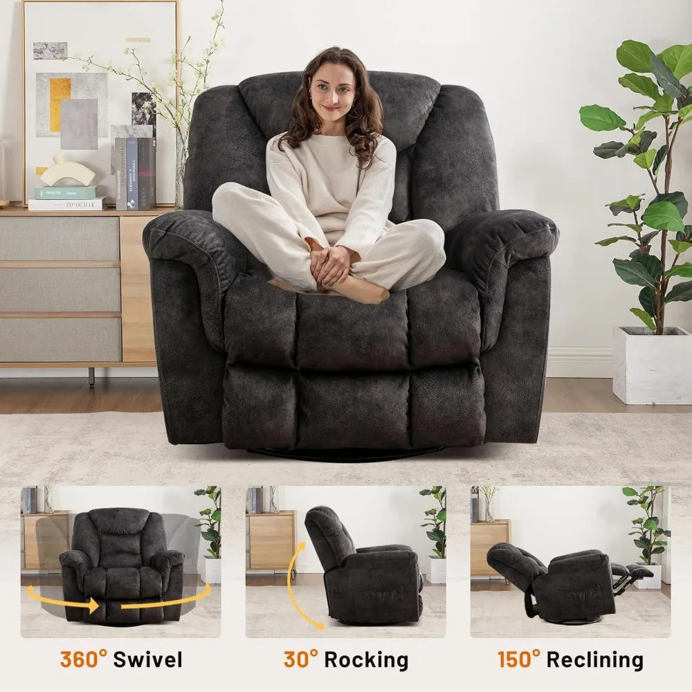 Swivel Rocker Recliner Chair Oversized Manual 360 Degree Swivel Recliners,Extra Wide Overstuffed Reclining Chair for Living Room