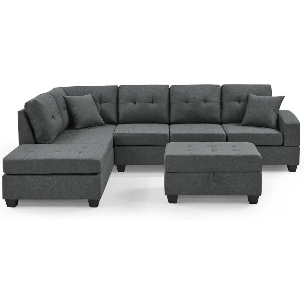 Living Room Sofa Set , L Shape Modular Storage Ottoman & Chaise, Comfy Corner Sofa Cup Holder Living Room Furniture Couch Sets