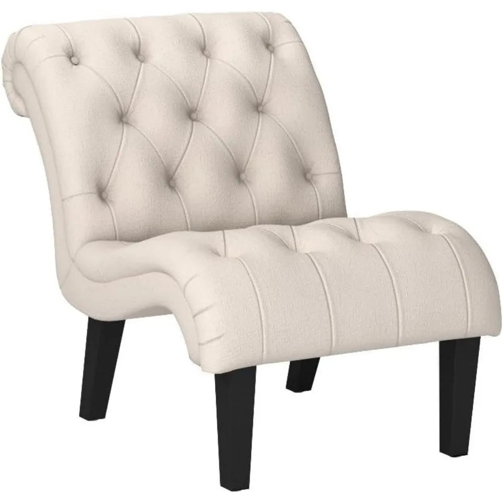 Accent Chair for Bedroom Living Room Chairs Tufted Upholstered Lounge Chair with Wood Legs Linen Fabric