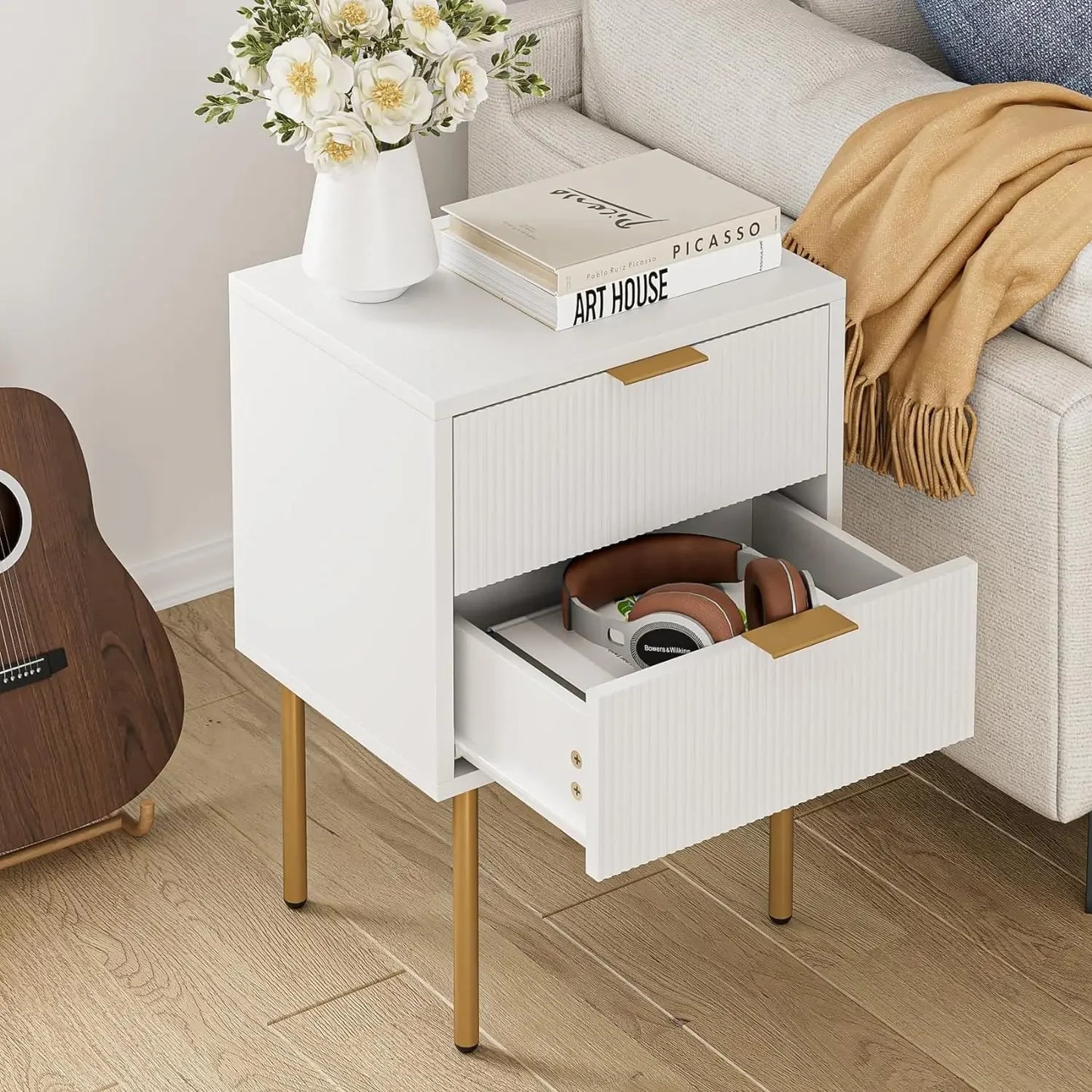 Mesita de noche, cómoda de 2 cajones para dormitorio, mesa auxiliar pequeña con 2 cajones, mueble de noche, mesita de noche