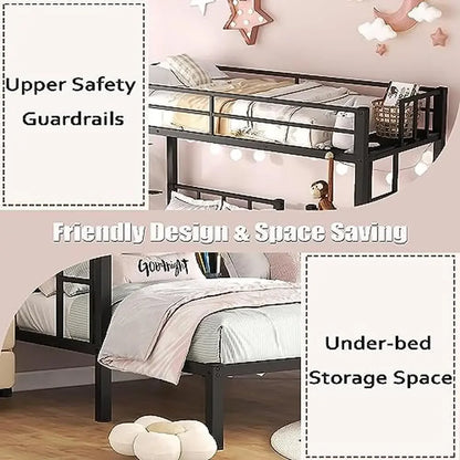 Metal Triple Bunk Beds Kids Teens Space Saver Three Bed Bunk Beds Can Separate into 3 Twin Beds Full-Length Guardrails Sturdy