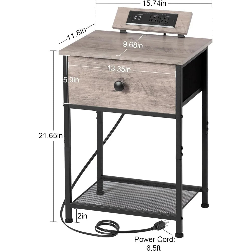 Ensemble de 2 tables de nuit, petites tables de nuit avec station de charge, tables d'appoint avec ports et prises USB, table de chevet mince