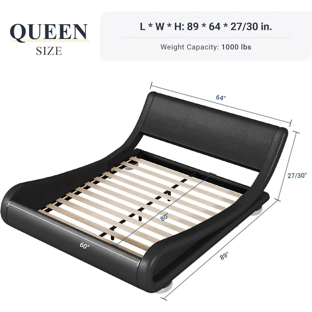 Marco de cama tamaño queen con cabecera ergonómica y ajustable, diseño tapizado moderno, fácil montaje, no requiere somier