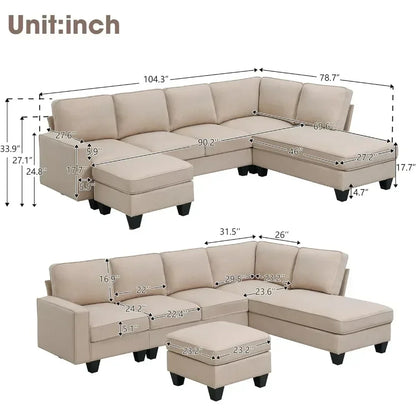 U Shape Sectional Sofa for Living Room, 7 Seat L Shaped Living Room Sofa Set with Ottoman for Living Room,Apartment,Office