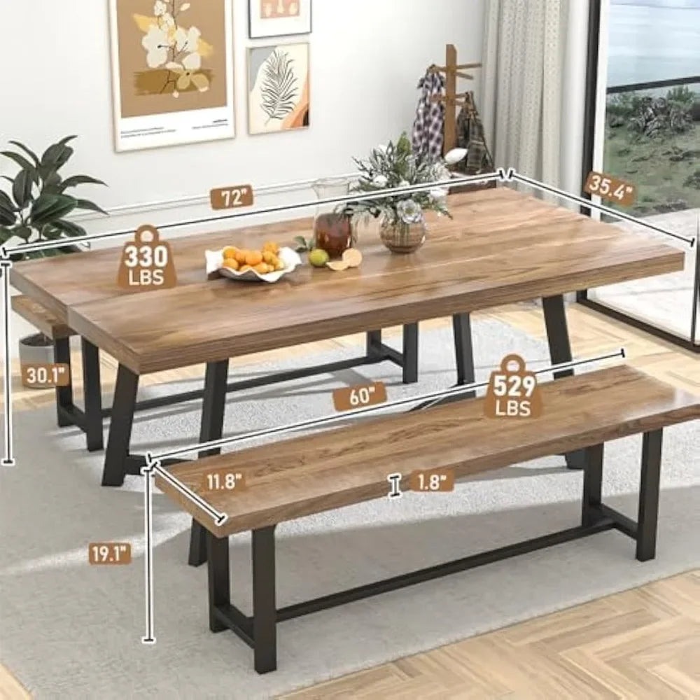 Large Solid Wood Dining Table ,Waterproof Rectangular Brown Kitchen Dinner Tables