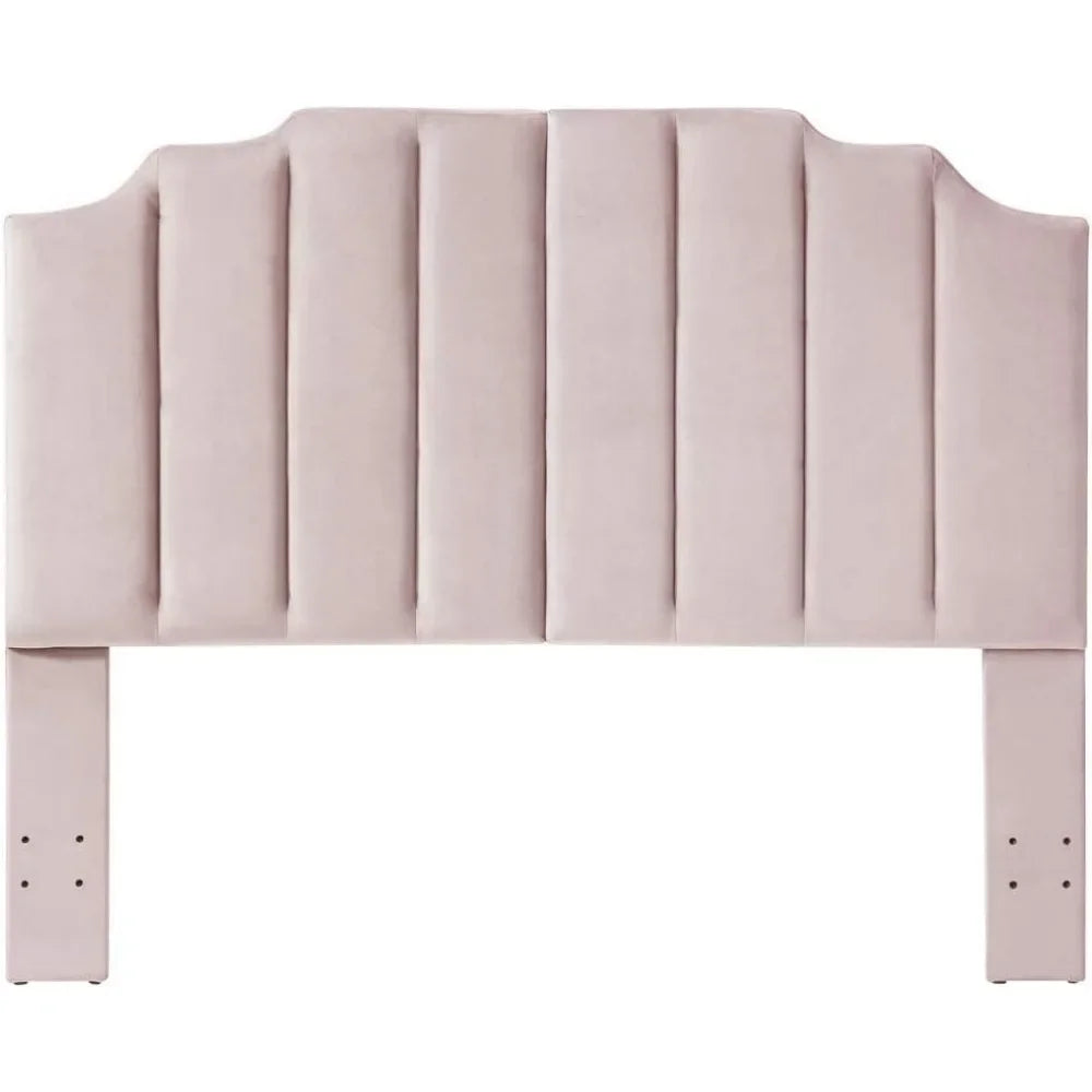 Tête de lit Queen Size rembourrée en velours rose Tête de lit pleine grandeur, tête de lit capitonnée pour lit Queen Size, lit complet, canal vertical moderne