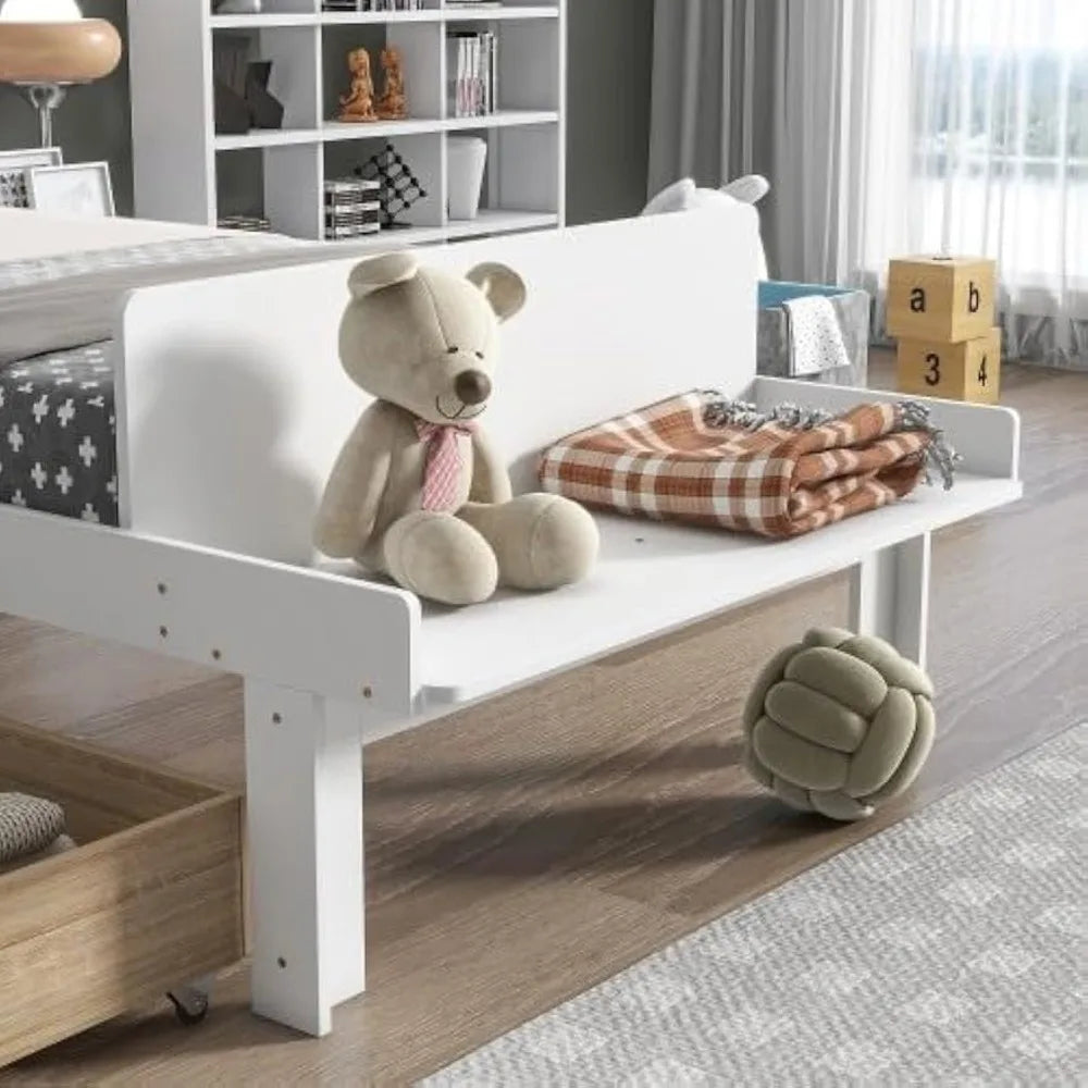 Twin Bed Frame with Storage and Footboard Bench, Twin Size Wooden Bed with Dual Drawers, Ideal for Children's and Teen's Bedroom