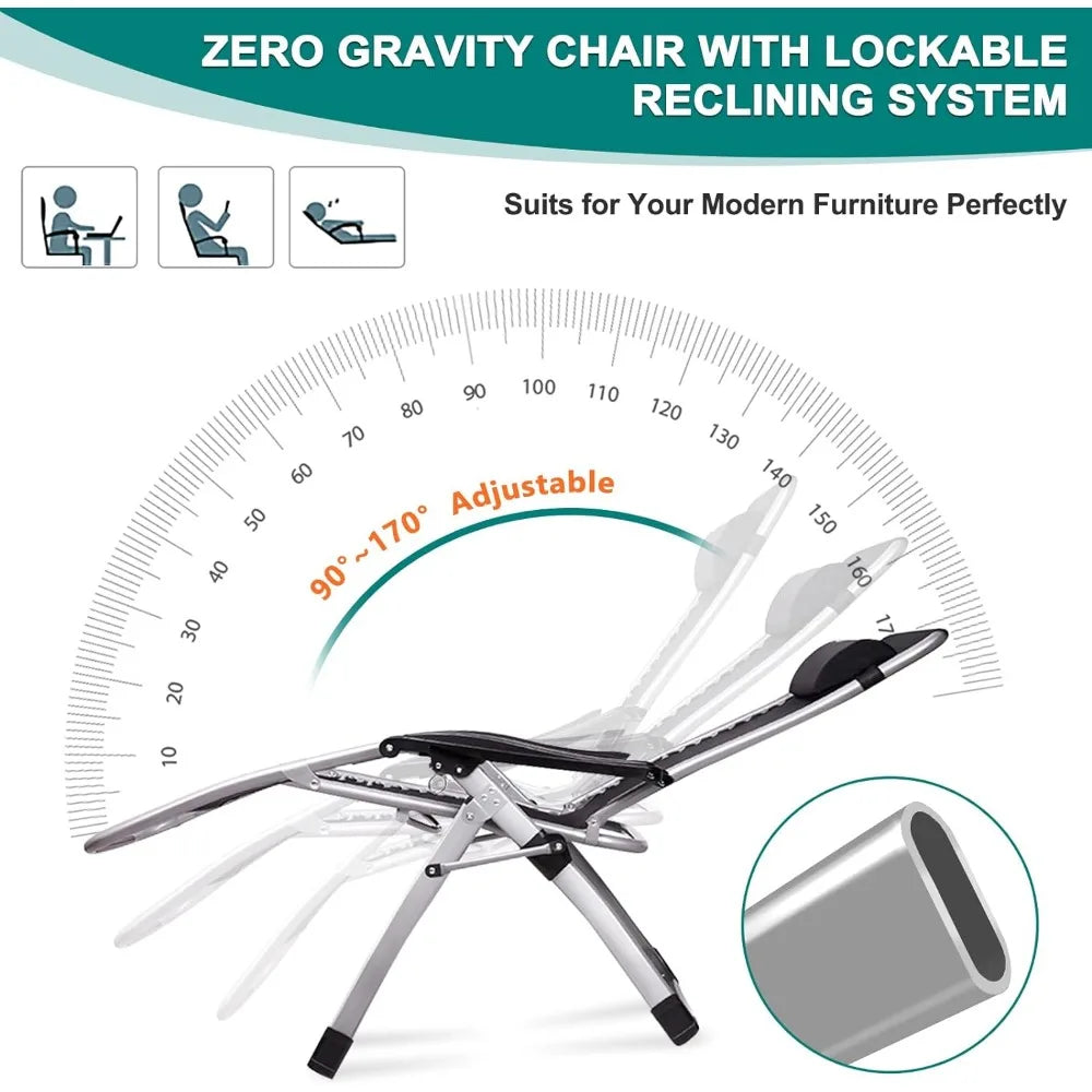 Zero Gravity Chair, Lawn Recliner, Reclining Patio Lounger Chair with Detachable Soft Cushion, Cup Holder, Headrest