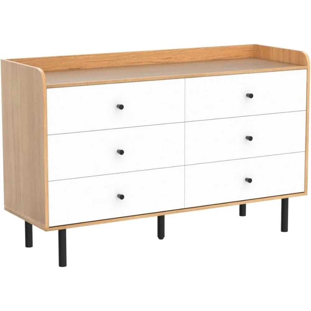 MAISONPEX Dresser for Bedroom with 6 Drawers and Metal Handle,Sturdy Frame Modern Bedroom Furniture, Chest of Drawers, White Dre