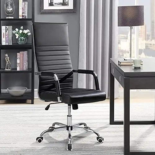 Ribbed Office Chair High Back PU Leather Executive Conference Chair Adjustable Swivel Chair () Foldable chair Round tables