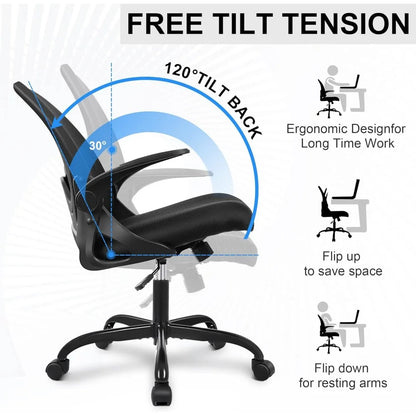 Ergonomic table and chair with reversible armrests, swivel breathable desktop mesh computer chair for meeting rooms (black)