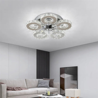 Crystal 5-Ring Fan Light Living Room Ceiling Light Stainless Steel Fixture Fandelier Plafon Fan Lamps Luminaire Led Chandelier