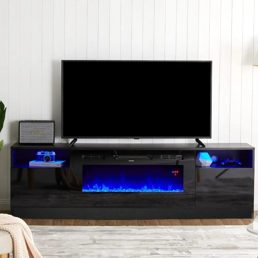 TV Stand with 36" Electric Fireplace, LED Light Entertainment Center, Entertainment Stand with Storage cabinet for TVs Up to 80"