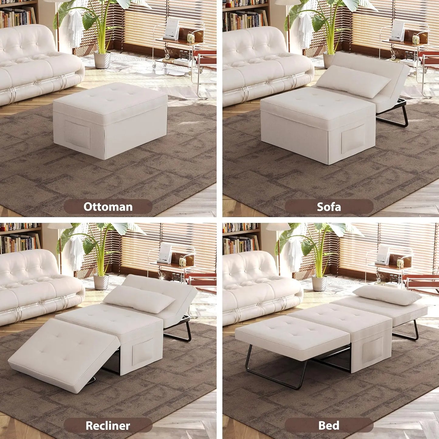 Sofa Bed,Chair Bed,Sleeper Couch,4 in 1 Multi-Function Folding Ottoman Bed with Slide StoragePocket