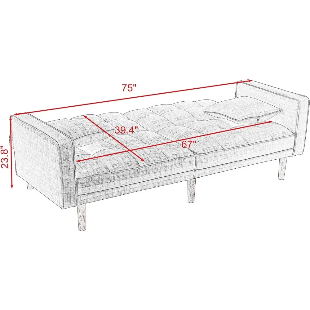 Modern Tufted Convertible Double Sofa Bed Sofa Bed with Chaise Longue Twin Bed with Armrests and 2 Pillows Living Room,dark Grey