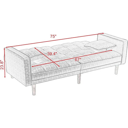 Sofá cama convertible moderno con mechones, sofá cama con chaise longue, cama individual con reposabrazos y 2 almohadas, sala de estar, gris oscuro