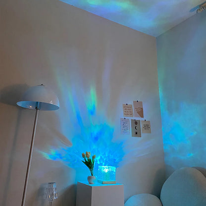 Proyector de ondas de agua giratorio dinámico, luz nocturna, cubo de ondas de agua, luz nocturna colorida, lámpara de cristal de llama, lámpara de mesa LED