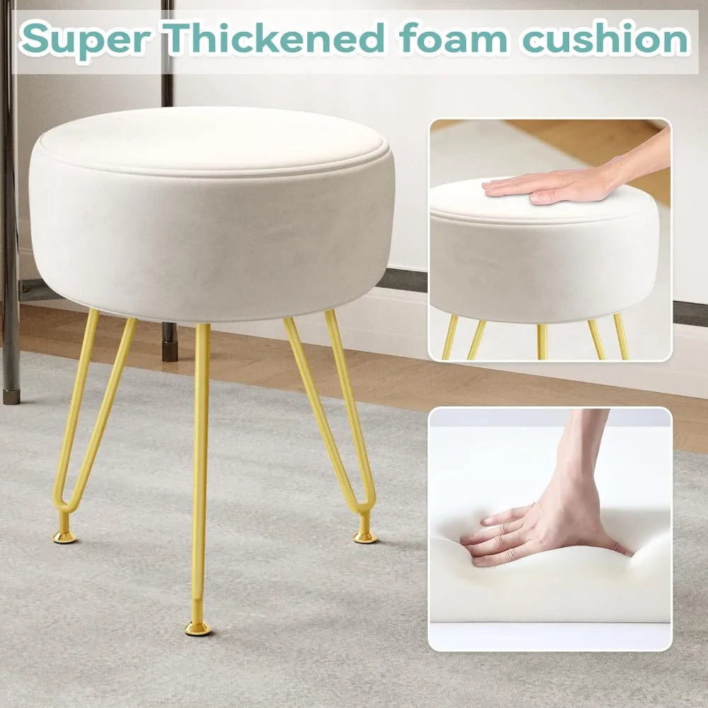 Super Soft Padded Comfy Chair for Small Spaces, Footrest 3 Metal Legs with Anti-Slip Feet，Vanity Chair for Makeup Room