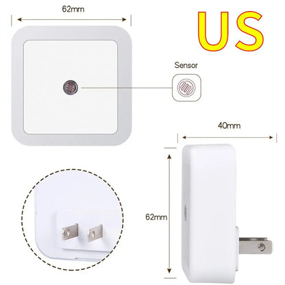 Luz LED nocturna con sensor inteligente controlado por luz, miniluces de pared con enchufe UE, Reino Unido y EE. UU. para dormitorio, pasillo, pasillo, escaleras, lámpara de noche