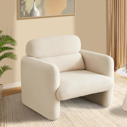 YOOBECH Fauteuil d'appoint moderne avec accoudoirs, fauteuil de lecture confortable rembourré en tissu d'agneau pour chambre à coucher, salon-Beig