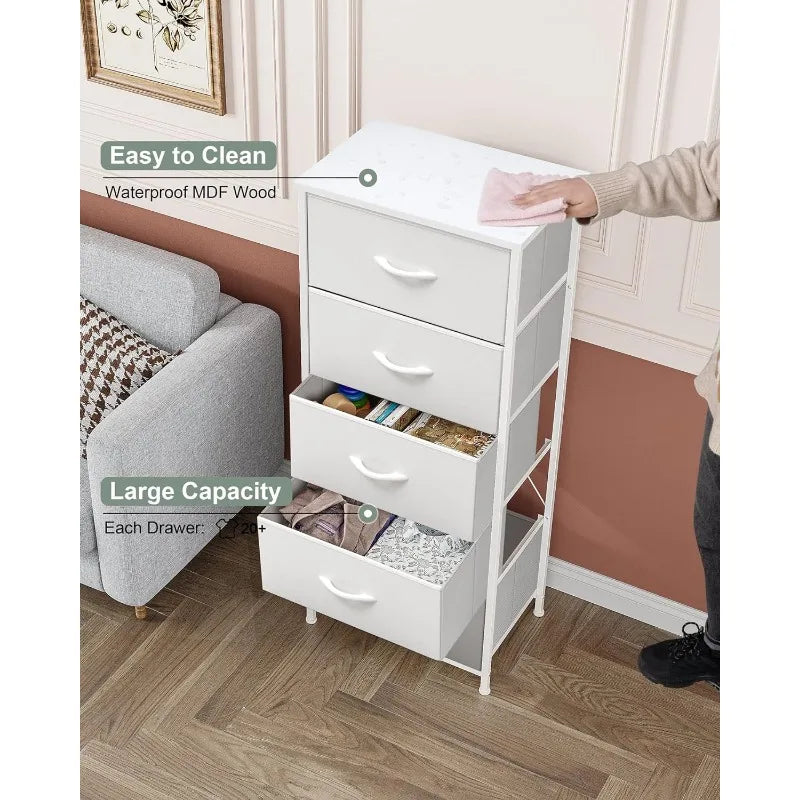 Tour de rangement verticale pour commode - Cadre en acier robuste, plateau en bois, bacs en tissu faciles à tirer 17,7"x11,8"x46,1" Meubles