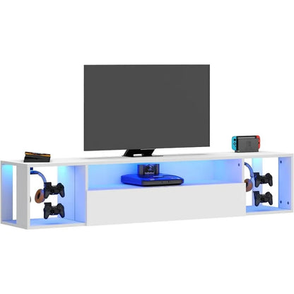 55.1'' Floating Wall TV Cabinet Stand with LED Lights, Wall Mounted TV Stand with 3 Storage Shelves, Modern Entertainment Center