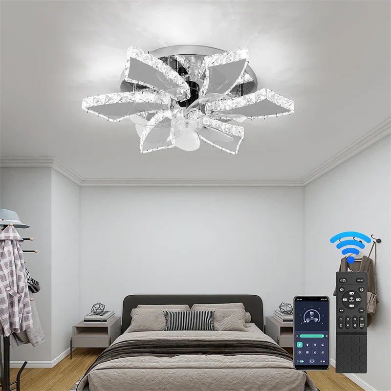 Modern Ceiling Lamp Flush Mount Stainless Steel Fixture Led Chandelier K9 Crystal Chrome Ceiling Fan Plafon Fan Lamps Luminaire