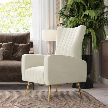 Velvet Accent Chairs Wingback Vanity Chair High Back Accent Chair With Metal Legs, Accent Chairs