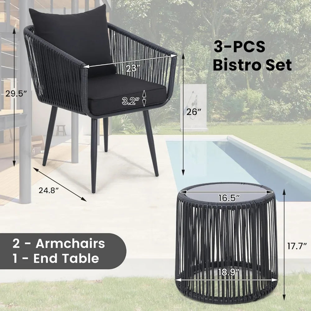 Outdoor Chairs, Side Table and Set Ideal, 3 Pieces Patio Rattan Bistro Conversation Set, Outdoor chair