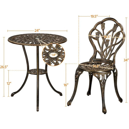 Ensemble de bistrot pour patio 3 pièces, table et chaises de jardin en aluminium moulé résistant à la rouille pour l'extérieur