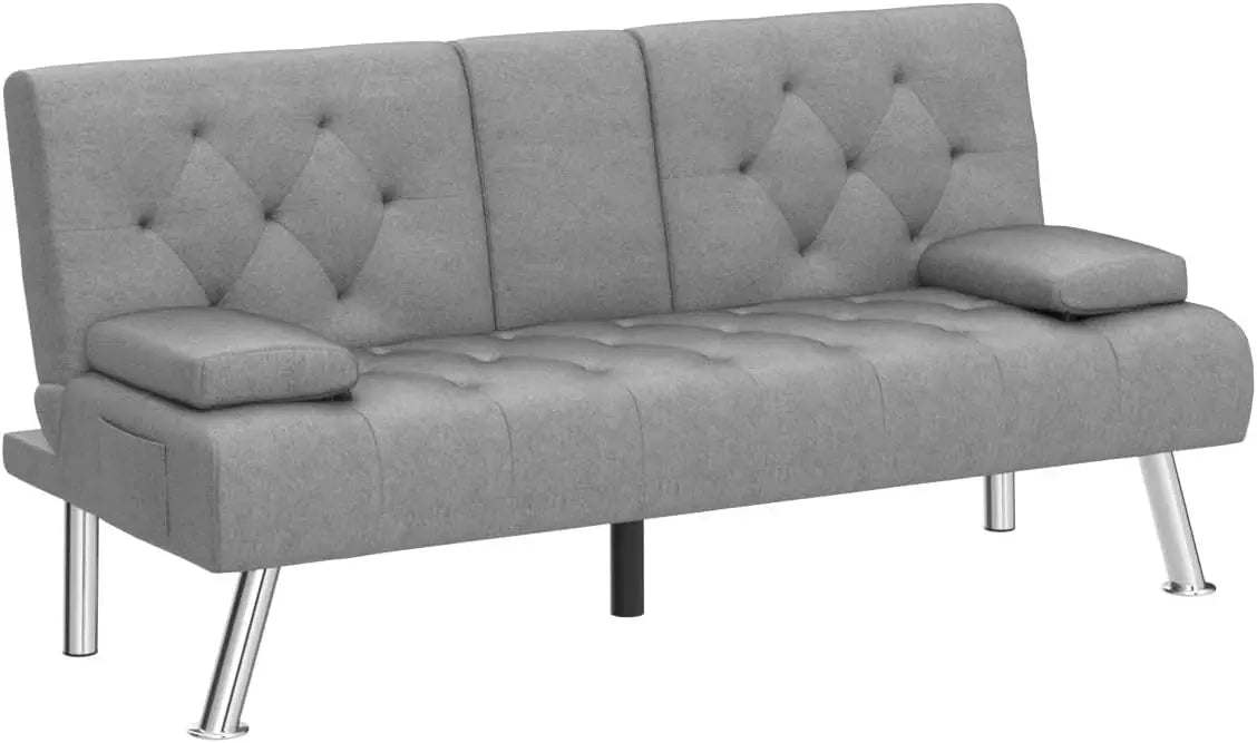 Canapé-lit futon, canapé-lit convertible pliant rembourré avec accoudoirs amovibles, canapé futon moderne, 2 porte-gobelets, pieds en métal