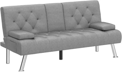 Canapé-lit futon, canapé-lit convertible pliant rembourré avec accoudoirs amovibles, canapé futon moderne, 2 porte-gobelets, pieds en métal