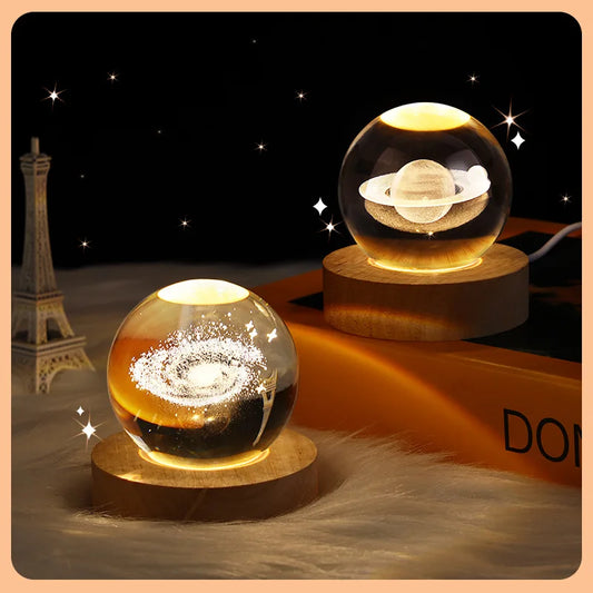 Boule lumineuse veilleuse nébuleuse Saturne grande roue lune cristal projection atmosphère lumière pour Noël anniversaire enfant cadeau