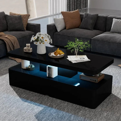 Double-Layer Design for Living Room Green Coffee Table Modern Stylish Coffee Table With 16 Colors LED Lights Black Furniture