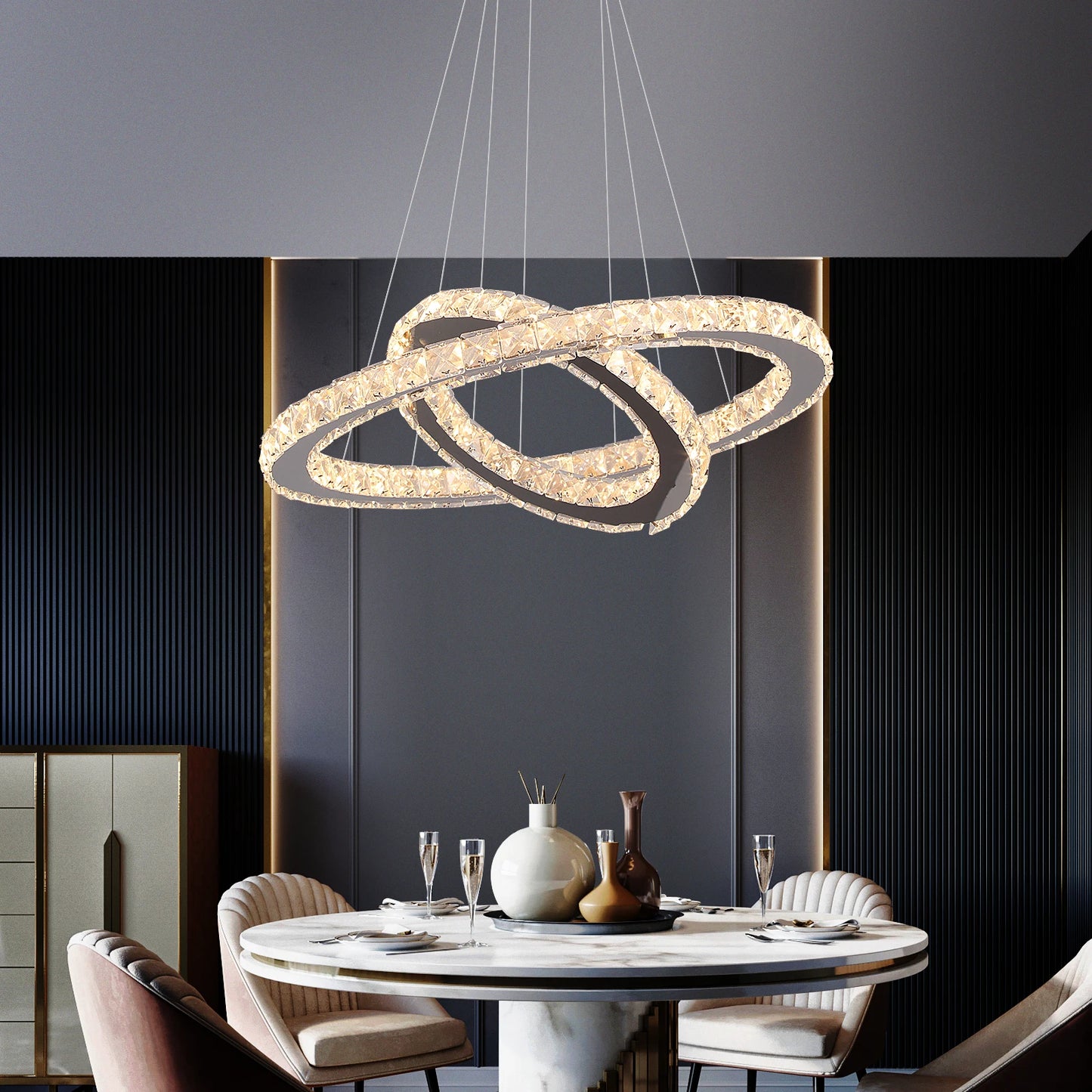 Luxury K9 Crystal Chandelier Pendant Lighting Fixtures Modern Ring Hanging Lamps Dining Room Hotel Home Appliance Decora Lights