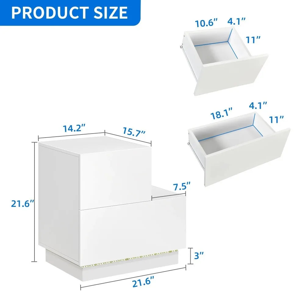 Table de chevet de salon pour meubles de chambre à coucher Table de chevet en forme de L avec tiroirs Tables de chevet Tables de chevet à LED blanches Tables de chevet pour la maison