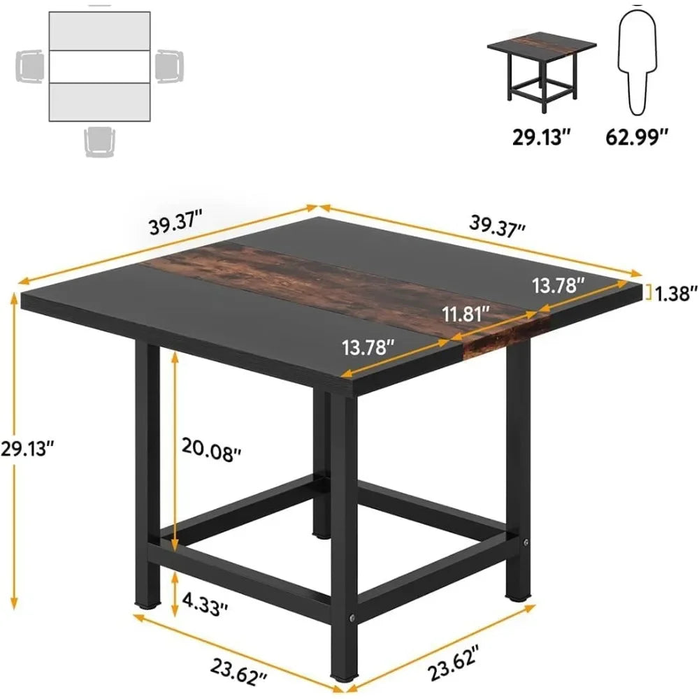 39.4L X 39.4W X 29.52H Inches Conference Table for 4 People, Chair not Included, Rustic Square Wood Small Conference Table