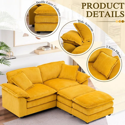 84.6" Sectional Sofa Couch for Living Room,Modern Upholstered Corduroy L Shaped Couch with Chaise,Comfy Deep Seat Loveseat Sofa