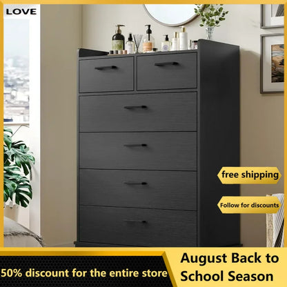 Black 6 Drawer Dresser, Wooden Storage Chest of 6 Drawers, Vertical Large Capacity Clothing Storage Organizer  vanity desk