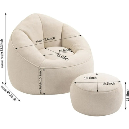 Fauteuil pouf et repose-pieds, fauteuil pouf confortable, canapé en mousse haute pression, utilisé dans le salon et la chambre à coucher