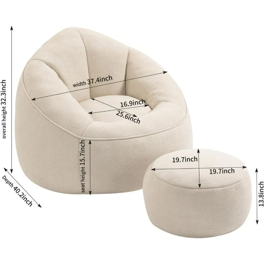 Sillón puf y reposapiés, cómodo sofá puf, sofá de espuma de alta presión, utilizado en sala de estar y dormitorio