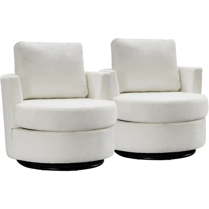 2 Units Swivel Barrel Chair,Swivel Chairs,Modern Chenille 360° Club Chair,Accent Single Sofa Chair,Small Leisure Arm Chair