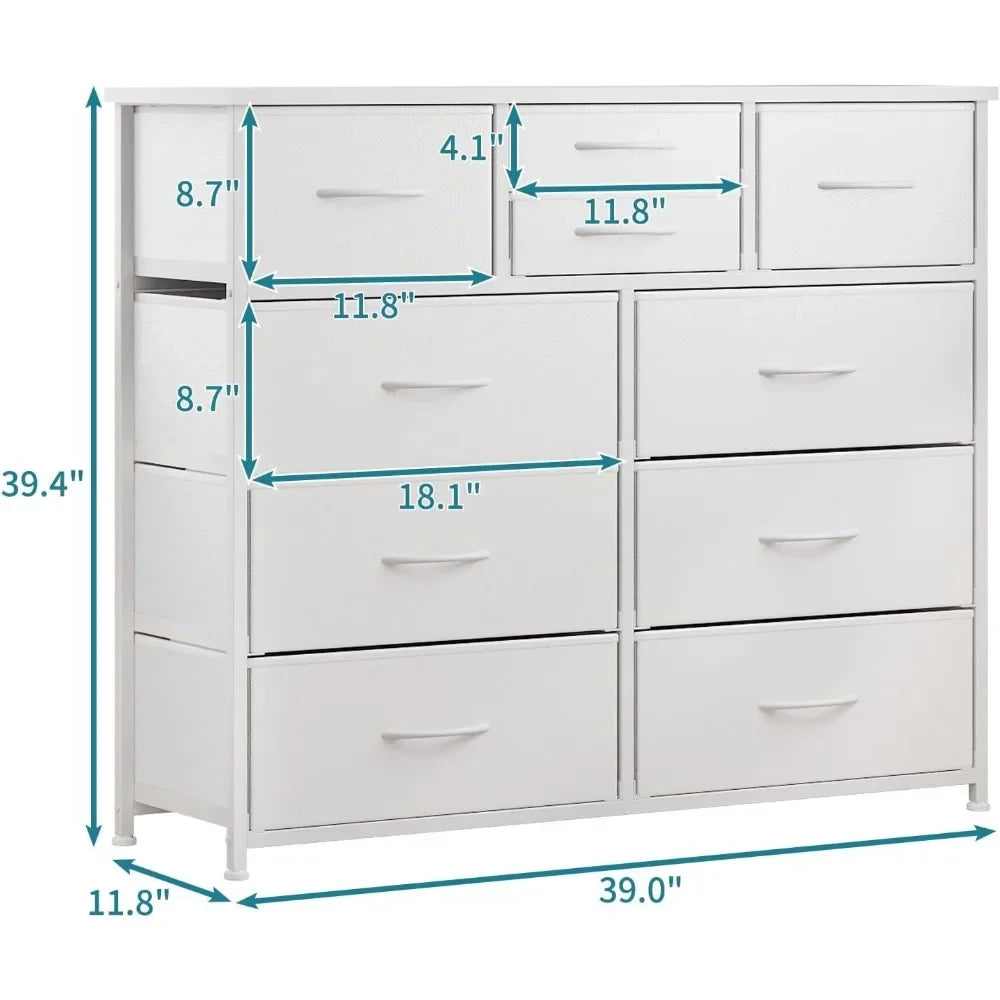 Tocador con tirador fácil de tirar (blanco) para armarios, muebles de dormitorio, cajones de tela para almacenamiento, tocador de dormitorio