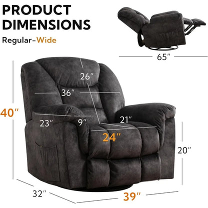 Swivel Rocker Recliner Chair Oversized Manual 360 Degree Swivel Recliners,Extra Wide Overstuffed Reclining Chair for Living Room