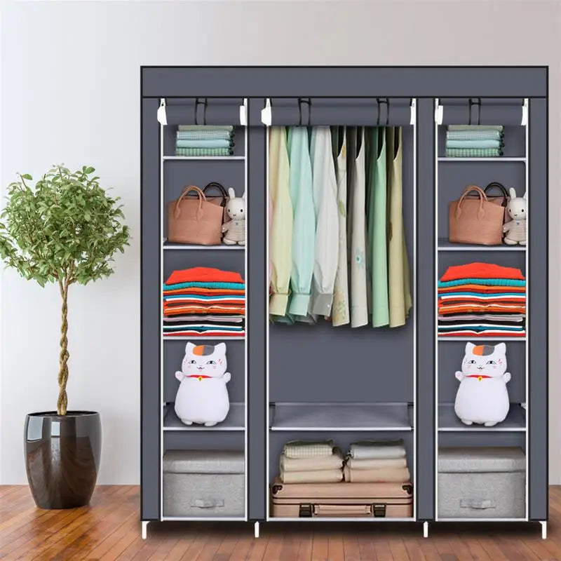 Foldable Wardrobe Rental Room Bedroom Clothes Closet Double Rod Clothes Storage Organizer Wardrobes Living Room Home Furniture