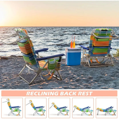 Beach Chairs for Adults - Folding Heavy Duty Camping Chair with Storage Pouch, Cup Holder & Towel Rack, Lightweight