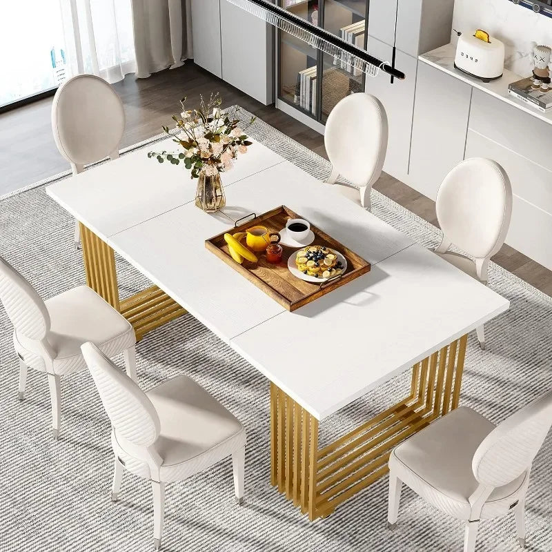 Modern Dining Table for 6-8 People, 70.8-in White Dining Room Table for Kitchen, Wooden Kitchen Table