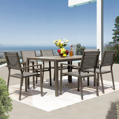 7 Piece Terrace Dining Outdoor Furniture Set with Weatherproof Table and 6 Stackable for Garden